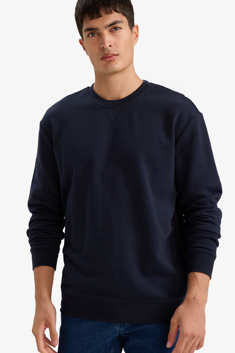 DeFacto Blue Man Regular Fit Cotton Basic Sweatshirt Casual - Image 3